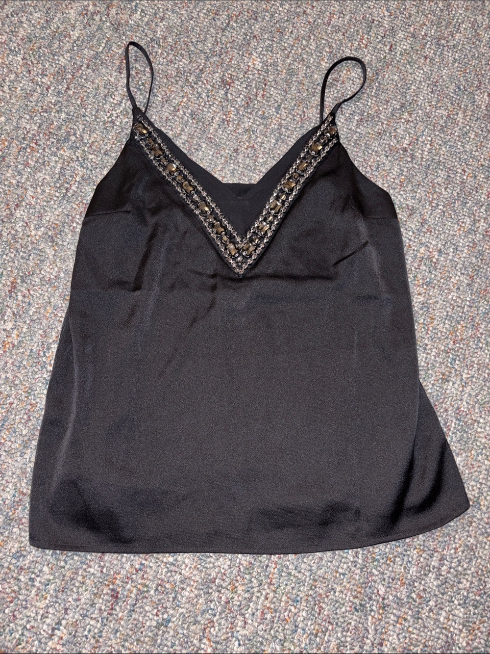 Express Black Beaded V-Neck Satin Camisole